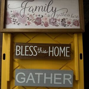 Rustic Family Wall Decor Set - Brown, White, Pink